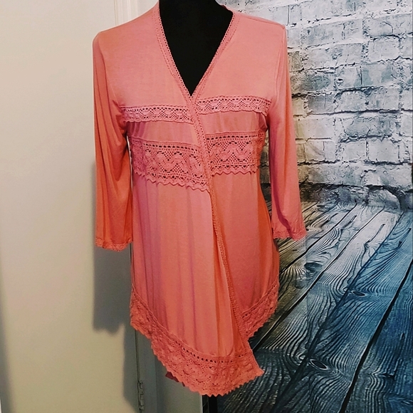 MOD BE EMBROIDERED CORAL COLOR BOHO CARDIGAN WOMEN'S SIZE M - Picture 1 of 6